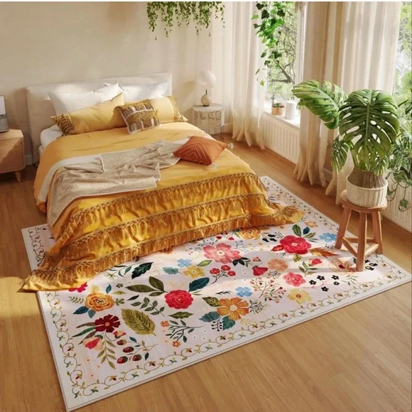 NEW White Floral Boho Vintage MulticolorArea Rug Carpet 5' x 7'